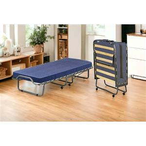 Talamo Italia Letto Pieghevole Venera, Brandina con Rete, Materasso, Lettino salvaspazio, 100% Made in Italy, 80x190h39 cm, Cover Protettiva Inclusa, Blu, 190 cm (15 doghe)