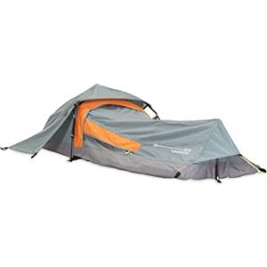 Lumaland Where Tomorrow - Tenda da solista Pop Up per 1 persona, rettangolare, 220 x 80 x 50 cm, per campeggio Festival, ultra leggera, piccola imballata, impermeabile, resistente, grigio
