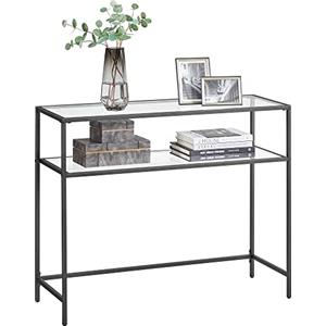 VASAGLE Consolle Ingresso, Tavolo Consolle, Piano in Vetro Temperato, Telaio Robusto e Stabile, Piedini Regolabili, per Soggiorno, Corridoio, Nero e Trasparente LGT025B01