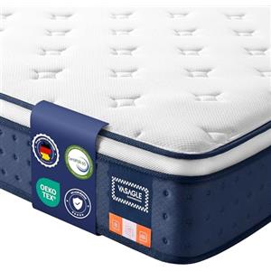 VASAGLE Materasso Singolo 80 x 190 x 25 cm Ibrido, Molle Insacchettate e Memory Foam con Gel, Medio Morbido, 7 Zone, Bordo Rinforzato, Isolamento dal Movimento, Traspirante, Blu RMZ202QZ02