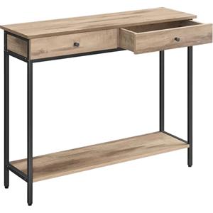 VASAGLE Mesa de Consola, Mesa de Sofá con 2 Cajones, Marco de Acero, Estable, para Pasillo, Dormitorio, Salón, Estilo Industrial, Marrón Camello y Negro Tinta LNT015W01
