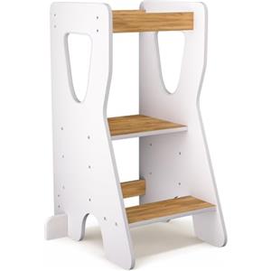 COSYLAND Torre Montessoriana Bambini - Torretta Montessoriana in Legno Naturale - 3 Altezze Regolabili per Crescere con il Bambino - Perfetta per Bambini da 18 Mesi a 6 Anni (Bianco e Naturale)