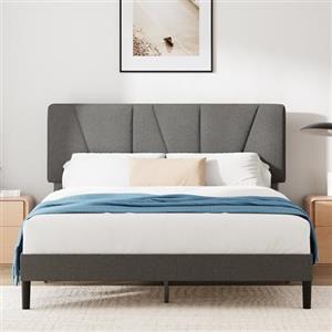 Zinus Maya Struttura Letto 160x190 cm con Testiera - Altezza 30 cm - Letto Matrimoniale Imbottito con Rete a Doghe in Legno - Facile da Montare - Grigio Scuro