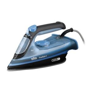 Braun FreeStyle 3 FI3194BK, Ferro da Stiro a Vapore, Punta di Precisione, Tecn. FreeGlide 3D, Colpo Vapore 200 g/min, Piastra SuperCeramica, Spegnimento Automatico, Serbatoio 270 ml, 2400W, Nero/Blu