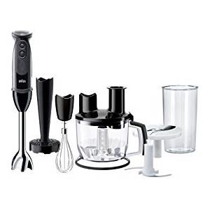 Braun MQ 5277BK Frullatore a immersione - MultiQuick 5 Vario Frullatore ad immersione con base in acciaio inox, 1000 Watt, con set di accessori da 4 pezzi, nero