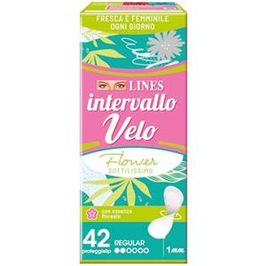 LINES INTERVALLO VELO FLOWER, 42 proteggislip distesi per piccole perdite, freschezza e protezione quotidiana, daily routine,sottilissimo, ultra flessibile, con essenza floreale