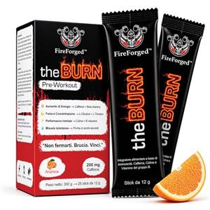 FireForged theBURN Pre Workout Monodose | 25 Stick Pack con Caffeina, Citrullina e Beta-Alanina | Energia e Focus per Allenamento | Gusto Arancia