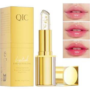 QIC Rossetto cambia colore PH, Burrocacao foglia d'oro trasparente, Cura delle labbra, burrocacao idratante, Color Changing Lipstick, PH Temperature Lip Balm
