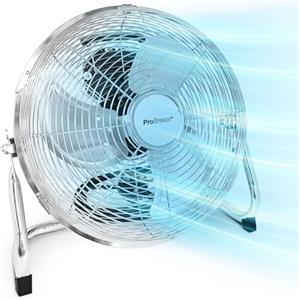 Pro Breeze Ventilatore da pavimento 30,5cm cromato, ventilatore da pavimento casa, ufficio e palestra 3 velocità e testa oscillante regolabile 110 gradi, ventilatore metallo pesante circolazione