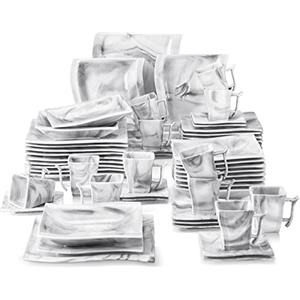 MALACASA Servizio da Piatti in Porcellana Set 60 Pezzi con 12 Piatti Piani, 12 Piatti da Dessert, 12 Piatti Fondi, 12 Tazza da Caffé e 12 Piattini per 12 Persone, Grigio Marmo, Serie FLORA