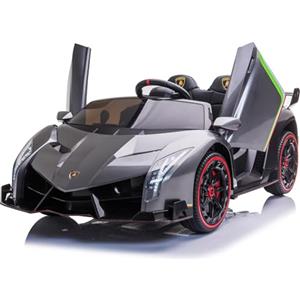 FINOOS Auto macchina elettrica per bambini Lamborghin Veneno 24V 2 posti, 4X4, sedile in pelle, ruote in gomma con telecomando 2,4 GHz da 1 a 7 anni (Grigio metallizzato)