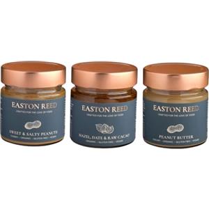 EASTON REED Trio di Burro d'Arachidi e Crema di Nocciole Bio, 1x Creamy Peanut Butter, Crunchy Sweet & Salty e 1x Hazel, Date & Raw Cacao, senza olio di palma, vegano, ideale per Porridge e Dessert