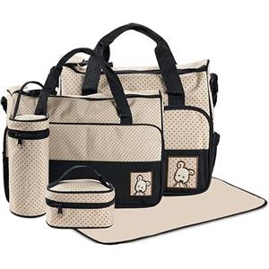 FREESOO Set di 5PCS Borsa Fasciatoio Multifunzione Borsa Cambio Neonato Sacchetto Pannolino per Biberon Materna Pannolino Mat con Grande Capacità Nero