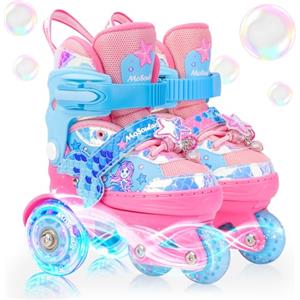 MoSoulais Sirenetta Pattini a Rotelle Bambina Pattini Bambina Pattini 4 Ruote Regolabili con Tutte LED Ruote Luminose per Principianti Ragazza Bambina Regali di Natale e Compleanno