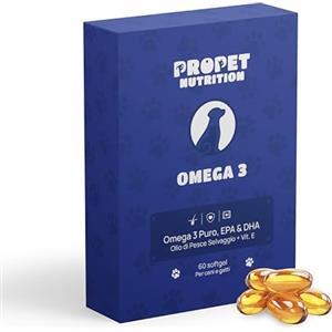 PROPET NUTRITION Omega 3 Cani e Gatti. 60 Capsule. Olio di pesce 100% Selvaggio + Vitamina E. Salute del Pelo e delle Articolazioni. EPA e DHA. Antinfiammatorio e Antiossidante