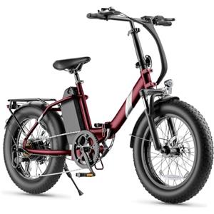 Touroll Bicicletta Elettrica S3 Rossa, 20×3.0 fat bike elettrica con Autonomia 65 km,Bici Elettrica pieghevole con Motore 40 Nm, Forcella Ammortizzata, Portapacchi, Bici Elettrica Uomo e Donna