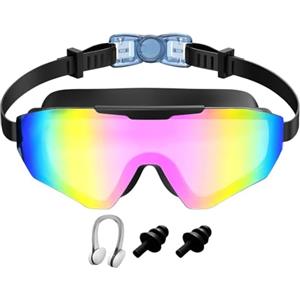 Rdfhrg Occhialini da nuoto per adulti, con clip per il naso, tappi per le orecchie e protezione UV anti-appannamento, occhialini da nuoto per piscina, snorkeling, immersioni, sport acquatici, vacanze