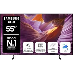 Samsung OLED 4K Vision AI Smart TV 55'' QE55S85FAUXZT, NQ4 AI Gen2 Processor, 4K AI Upscaling, Glare Free, Dolby Atmos & OTS Lite, Contour Design, PACCHETTO INTRATTENIMENTO, 2025