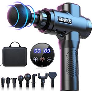 ANSGEC Pistola Massaggio Muscolare, ANSGEC 30 Velocità Pistola Massaggiante Professionale, Potente e Ergonomica, Massaggio Muscolare Profondo,3500RPM Silenziosa Massaggiatore Elettrico, 8 Testine