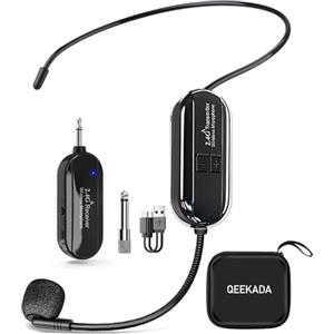 QEEKADA Archetto microfono senza fili, sistema di altoparlanti con microfono da testa 2.4G per insegnanti che parlano, microfono archetto wireless per corsi di fitness, trasmissione senza fili da 50 m