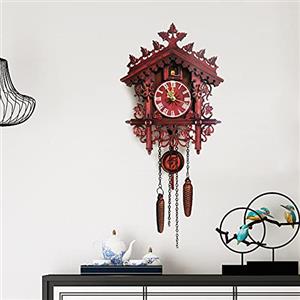 WEIGR Orologio retrò a cucù - tradizionale orologio a cucù in legno piccolo orologio decorativo in stile foresta nera, orologio da parete vintage in legno uccello regalo rosso 25 x 19 x 5,5 cm