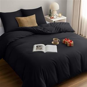 Utopia Bedding Copripiumino Una Piazza e Mezza - Microfibra Copripiumino 200x200cm + Federe 80x80cm - Nero