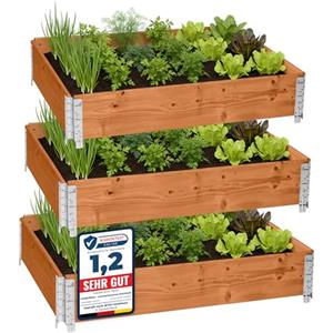 Garronda Orto Rialzato da Esterno per Giardino, Cassoni Orto, Aiuola Rialzata con Telaio in Legno 120x80 cm, Grandi Fioriere per Piante, Fiori, Erbe, Frutta e Verdura GD-0075 (Marrone, 3 pz)
