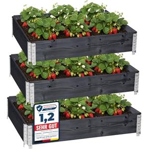 Garronda Orto Rialzato da Esterno per Giardino, Cassoni Orto, Aiuola Rialzata con Telaio in Legno 120x80 cm, Grandi Fioriere per Piante, Fiori, Erbe, Frutta e Verdura GD-0075 (Antracite, 3 pz)