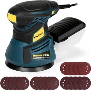 Enventor Levigatrice Orbitale 350W, Levigatrice Rotorbitale con 6 Velocità Variabile, 6000-13000RPM, 125MM, 20PCS (80, 120, 180, 240 Grane), Levigatrice per Legno, Metallo