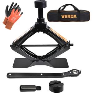 Verda Cric da 2000 kg (104 - 425 mm) + guanti da lavoro + chiave a cricchetto + custodia, cric a forbice per auto, piastra in acciaio ingrandita, cric portatile per auto SUV MPV (SN4569)