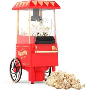 LIFEZEAL Macchina Popcorn con Carrello ad Aria Calda 1200W, Macchinetta Popcorn Elettrica con Misurino da 67 ml per Chicchi di Mais, Senza Olio, Pronta in 2 Minuti, per Case e Party (Stile Retrò)