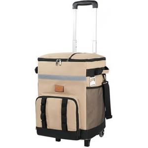 Hellery Borsa Termica Trolley Impermeabile Frigo Portatile a Rotelle Tessuto Oxford Resistente Carrello Frigo Pieghevole per Campeggio, Cachi