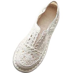 BIKETAFUWY Scarpe da donna piatte Comfort Chic Scarpe da donna estive in pizzo traspirante sneakers e scarpe sportive da corsa estive comode da basket senza lacci, moda ortopedica, 01 beige, 37 EU