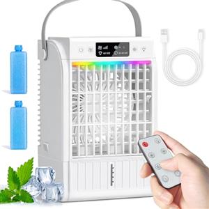 JONRRYIN Condizionatore Portatile Piccolo, Mini Climatizzatore 4 in 1 con 1500ML Serbatoio dell'acqua e 2 Modalità Nebbia Fredda, 4 Velocità, Timer, Luce Notturna a 7 colori, USB per Casa/Ufficio