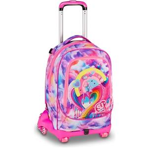SJ GANG STYLE JAM GANG Trolley Jack 8 ruote JOYFUL PINS GIRL, Rosa, 34L, Scomponibile, Crossover System, 3 in 1, Spallacci a scomparsa, Tasca con pins amovibili, Scuola elementare, Bambina