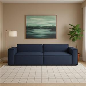 Talamo Italia - Divano fisso 3 posti Simona, Divano componibile lineare, Sofà moderno da soggiorno in tessuto, 100% Made in Italy, Cm 260x95h70, Blu
