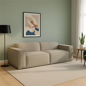 Talamo Italia - Divano fisso 2 posti Paola, Divano componibile lineare, Sofà moderno da soggiorno in tessuto, 100% Made in Italy, Cm 220x95h70, Tortora