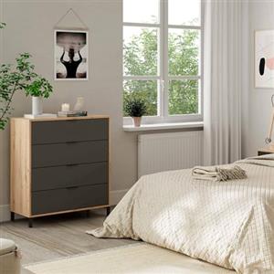 Dmora - Cassettiera Rochester, Settimanale a 4 cassetti, Mobile Comò per camera da letto, Comò moderno, 76x40h94 cm, Rovere nodi e Antracite