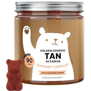 Bears with Benefits Golden Goddess Tan Vitamin Caramelle Gommose - Complesso Abbronzante - Vitamina C, E, D, Betacarotene e Rame - 90 pezzi (3 mesei) - Senza Zucchero, Vegano - Bears with Benefits