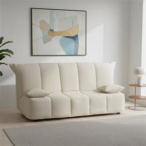 Dmora Divano Letto 3 posti Allegra, Sofà con Apertura a Carrello in Tessuto Imbottito, Cuscini Inclusi, 100% Made in Italy, Cm 165x90h85, Beige