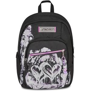 Seven Zaino Scuola Dual Detach PLUMPY LINE GIRL, Nero, 32 L, Doppio Scomparto, Multifunzione, Zaino Staccabile, Tasca con organizer, Scomparto porta pc, Scuola media e superiore, Bambina, Ragazza