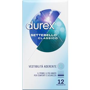 Durex Settebello Classico - Preservativi Trasparenti Extra Lubrificati, 12 Pezzi, Vestibilità Aderente