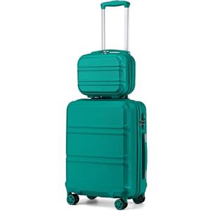 KONO Set di 2 Valigia e Borsa da Toilette, Bagaglio a Mano 55cm Rigido Trolley da Viaggio con 4 Ruote Rotanti e Lucchetto TSA, Turchese