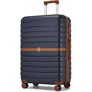KONO Valigia Grande Rigida 23 kg ABS+PC Trolley con 8 Ruote Leggero (76,5 cm, Marina Militare/Marrone)