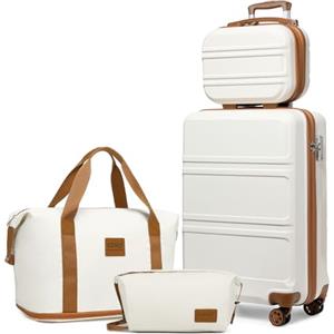 KONO Set di Valigie Trolley Rigido Bagaglio a Mano 55cm con 4 Ruote e Borsa da Toilette + Borsone da Viaggio Espandibile Palestra e Borsa da toilette, Bianco Crema