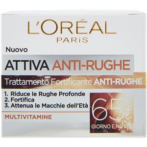 L'Oréal Paris Crema Viso Giorno e Notte Attiva Anti-Rughe 65 con Multivitamine - Trattamento Fortificante per Pelli Mature, 50 ml