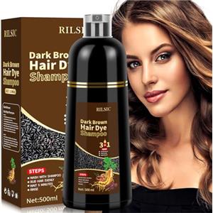 RILSIC Shampoo Colorante Castano Scuro Donna Uomo, 500ML Shampoo Colorante Bianchi, Hair Dye 3 in 1, Tintura per Capelli Bianchi Istantaneo, Colore e Duratura, Tinta Capelli per Uomini Donne
