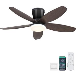 Surtime Ventilatori a soffitto con luci-92CM Ventilatore a soffitto a basso profilo con luce e controllo remoto/APP,LED dimmabili Ventilatori a soffitto moderni per camera da letto(Marrone)