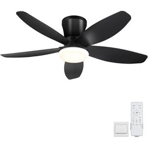 Surtime Ventilatori a soffitto con luci-92CM Ventilatore a soffitto a basso profilo con luce e controllo remoto/APP,DC reversibile, LED dimmabili Ventilatori a soffitto moderni per camera da letto(Nero)