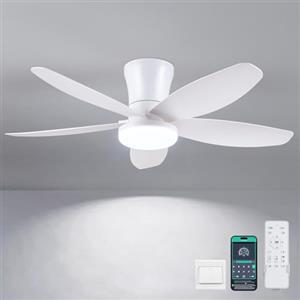 Surtime Ventilatori a soffitto con luci-92CM Ventilatore a soffitto a basso profilo con luce e controllo remoto/APP,DC reversibile, LED dimmabili Ventilatori a soffitto moderni per camera da letto(Bianco)